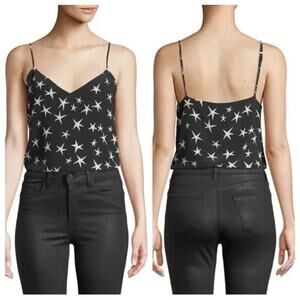 L'agence - Women’s ‘Jane’ Star-Print Silk Cami Top V-Neck - Black, Ivory X-Small